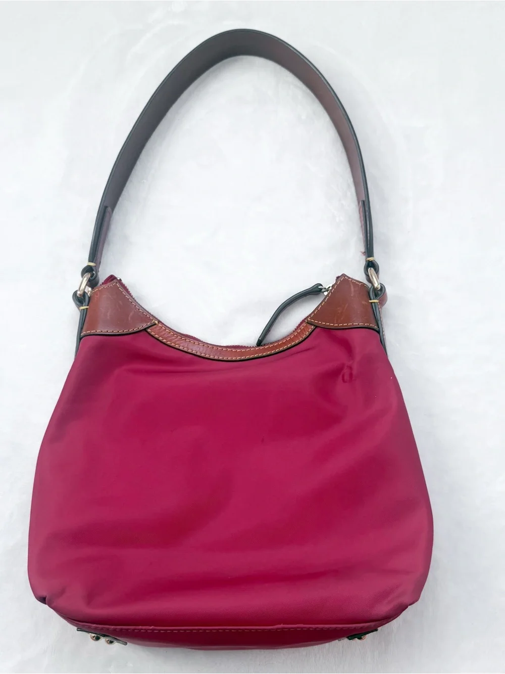 Dooney & Bourke Wayfarer Maroon Nylon/Leather Zip Hobo Bag GUC
